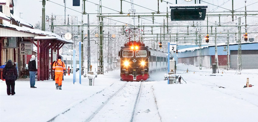 Tågstation i vinterskrud
